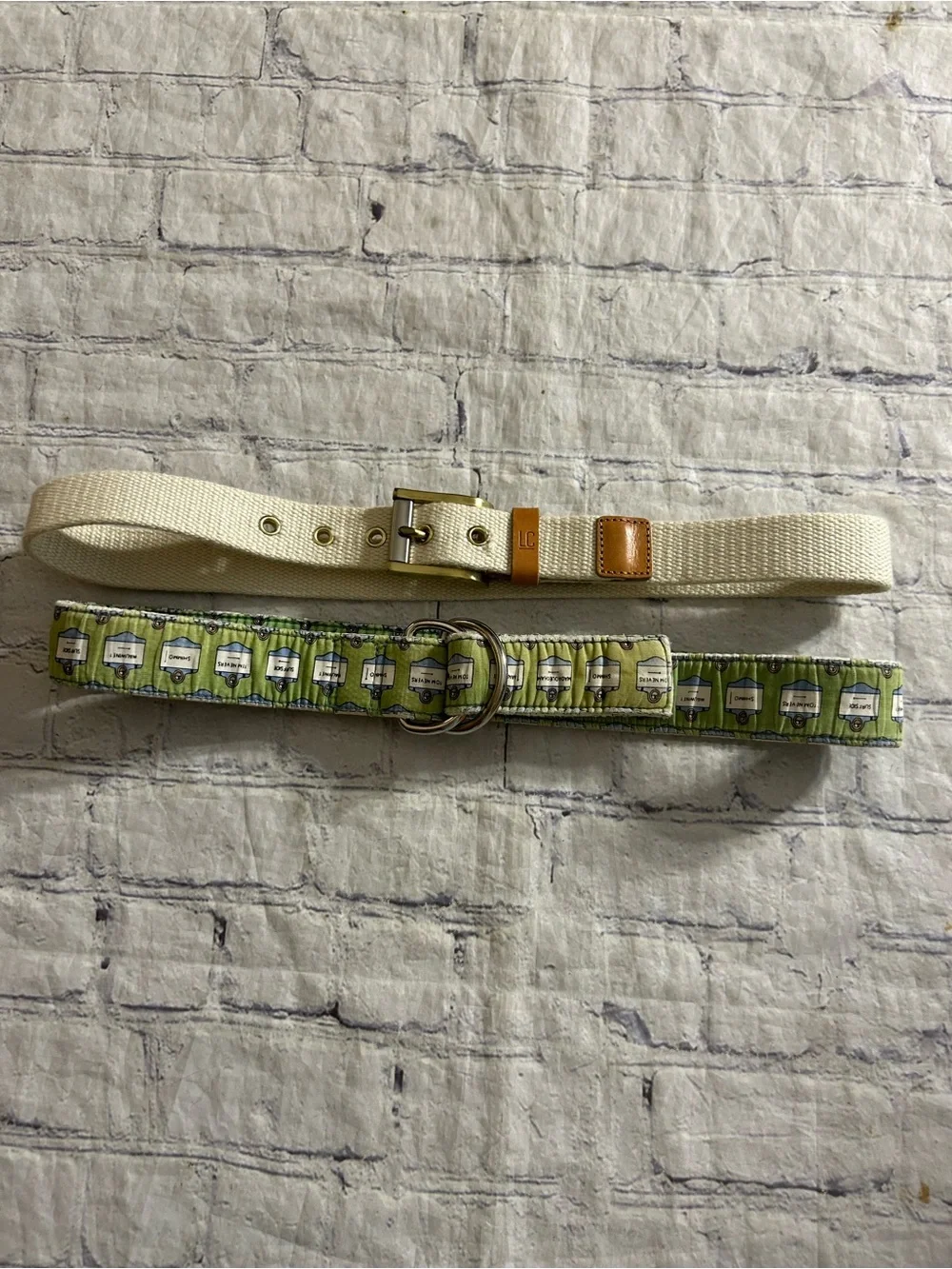 VINEYARD VINES GREEN COTTON DOUBLE RING & LIZ CLAIBORNE CREAM& BROWN BELTS